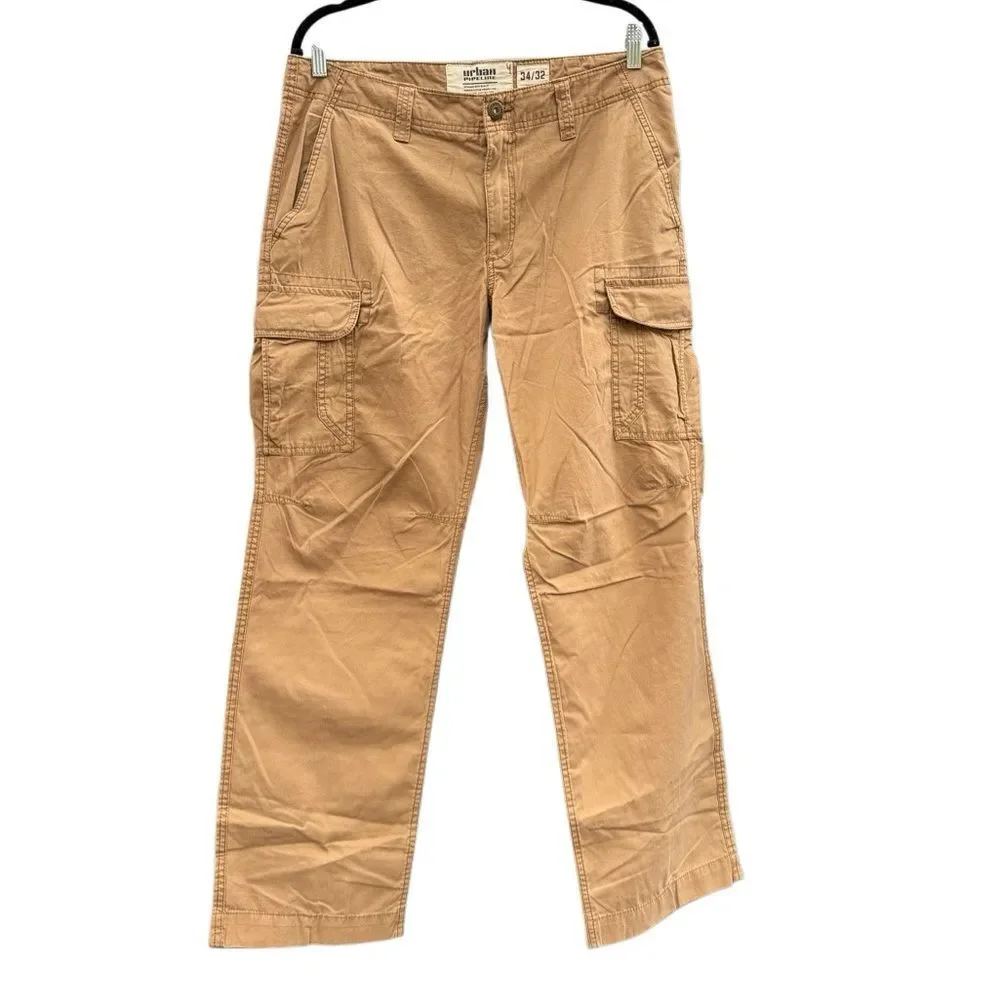 Urban Pipeline Men's Straight Leg Cargo Pants in Tan Khaki Size 34/32